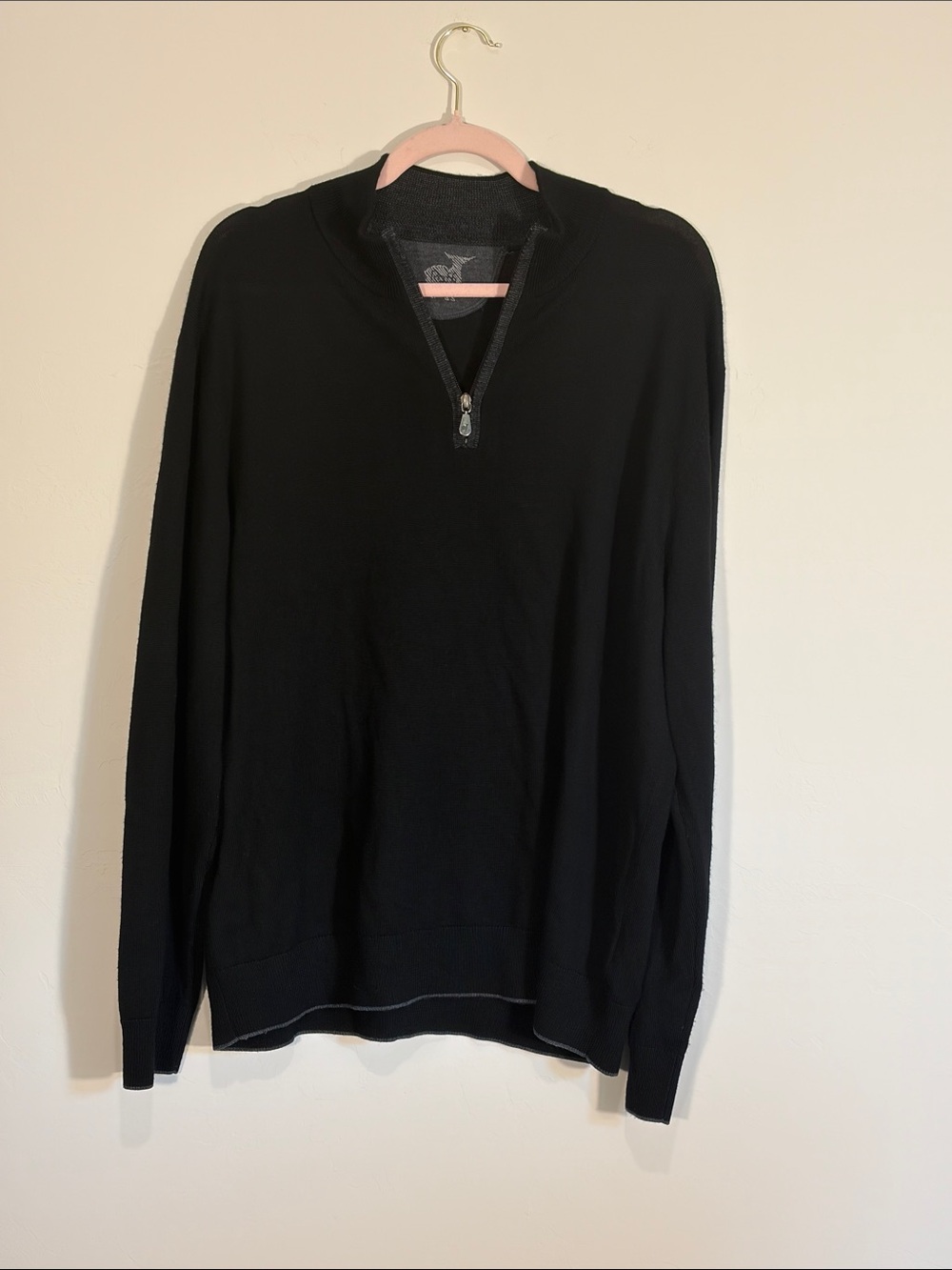 Raffi Men's Black Half-Zip Sweater 100% merino wool XL